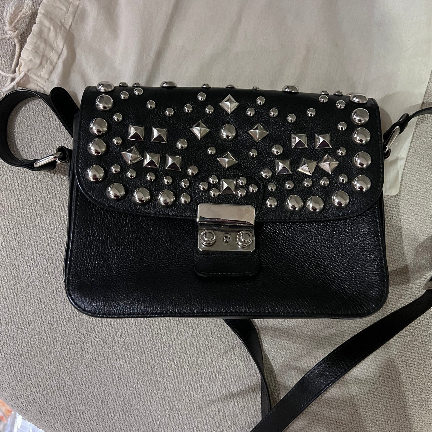 Black Leather Studded Bag