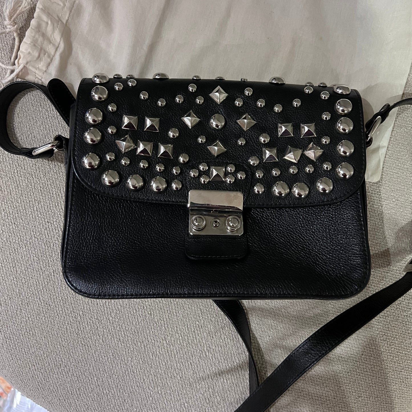 Black Leather Studded Bag